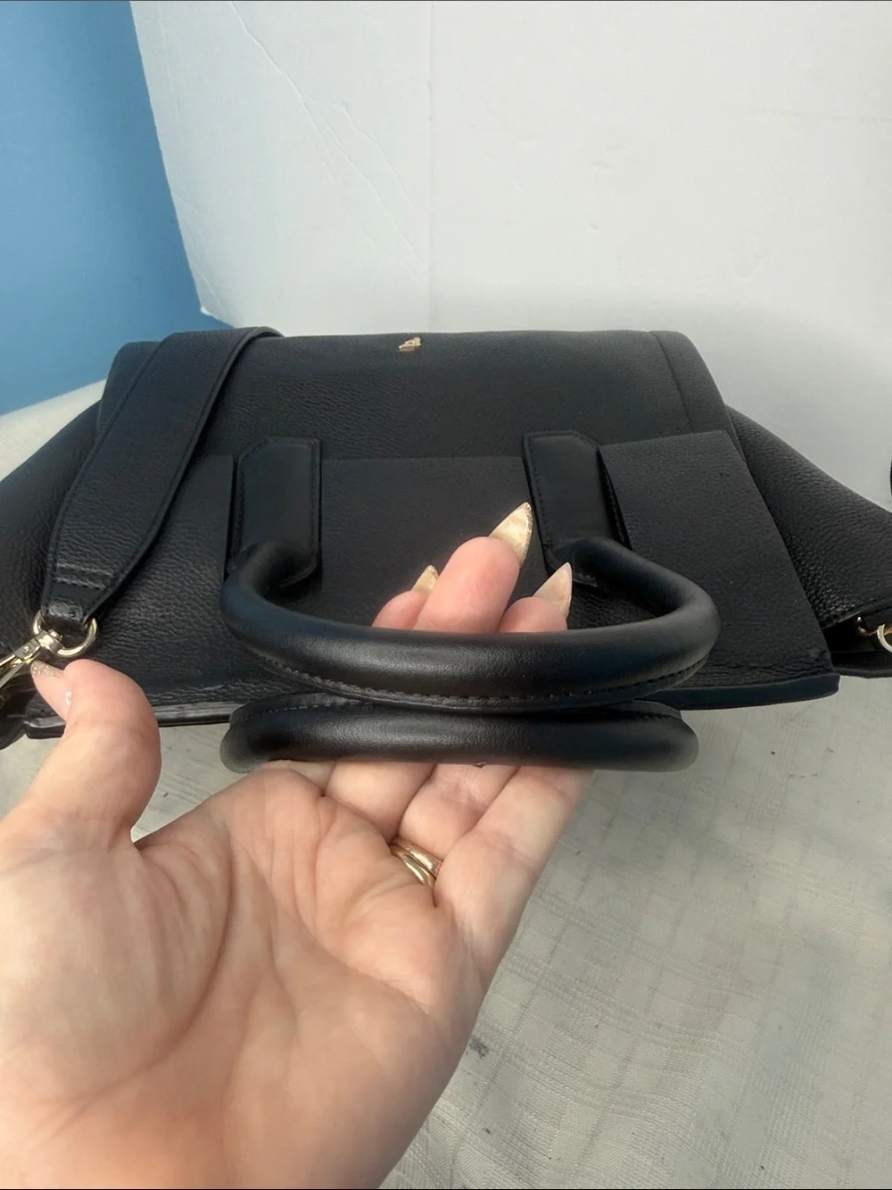 Black Leather Top-Handle Satchel with Detachable Strap